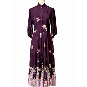 Ragtime Cottagecore Prairie Midi Dress Sz Small Burgundy Floral Boho Peasant